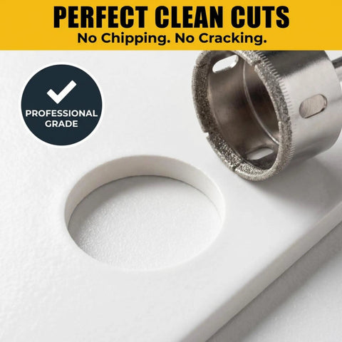 Two And A Half Inch Diamond Hole Saw For Tile Glass Porcelain And Stone with clean cut hole in white tile