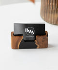 Black Wood And Epoxy Card Holder And Desk Organizer For Office Decor with sleek slim card holder displaying business cards
