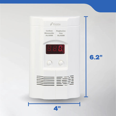 Front view of Carbon Monoxide And Explosive Gas Alarm Plug In With 9V Battery Backup Digital Display And LED Status Indicators For Natural Gas And Propane Detection 85 dB Alarm Must Have For Home Safety, showing size.