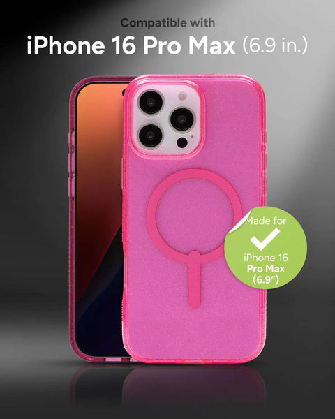 Milan Snap Case For IPhone 16 Pro Max Pink Glitter MagSafe Compatible Case with transparent design and 13 foot drop protection