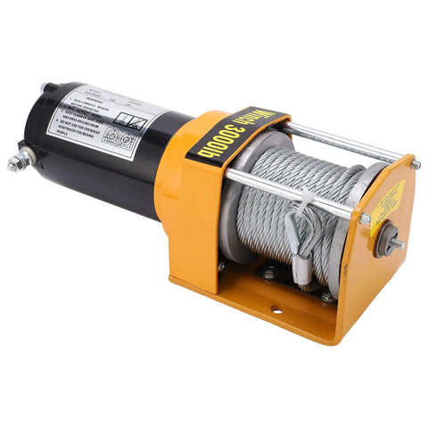Heavy Duty 12V Electric Winch Kit Featuring 3000 LB Towing Capacity With Wired Control And Durable Stainless Steel Cable close-up view