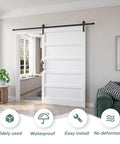 Installed 48 By 84 Inch White Barn Door With 8 Foot Sliding Hardware Kit Included And Handle MDF And PVC Surface Durable Water Proof