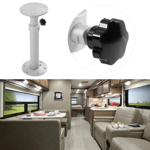 Adjustable Aluminum Table Leg With Telescoping Height From 445 To 685 mm Removable Base, shown in an RV interior