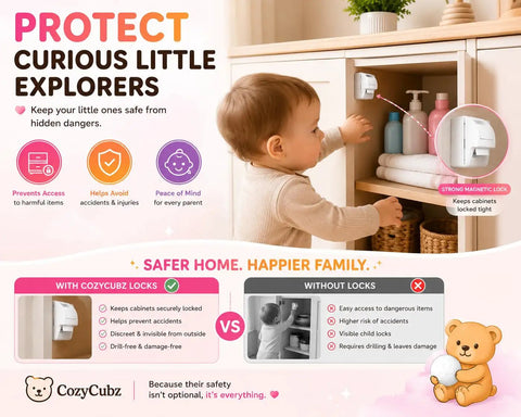 Magnetic Cabinet Locks For Kidproofing 12 Locks And 2 Keys No Tools Required Easy Install Hidden Safety Latches infographic
