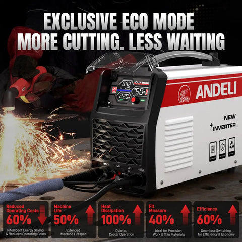 Non Touch Pilot Arc Plasma Cutter 50A Dual Voltage 110 220V With Large LED Display Heavy Duty Three Quarter Inch Cut PT 2T 4T Modes