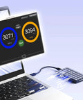 No Sweat M2 NVMe SSD Enclosure Rugged Aluminum USB4 External Drive Case connected to laptop showing read and write speeds.