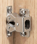 Two-Piece Twin Roller Cabinet Catch Set For Cabinets And Cupboards, 40-Piece Nickel Finish Latch Hardware With Striker, mounted on wood