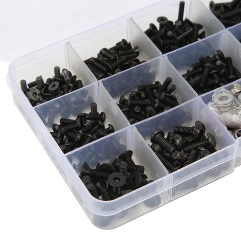 Beefed Up 522 Piece Stainless Steel RC Hardware Kit With Hex Wrenches For Traxxas Axial 1 8 And 1 10 RC Cars Repair And Upgrade Fasteners Nuts Bolts Gaskets Washers, black screws in organizer tray