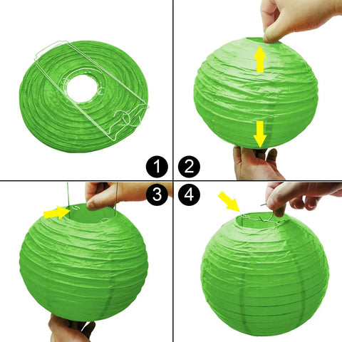12 Pack Green Party Paper Lanterns Set With 4 Size Variations In Green Tones 6 8 10 12 Inch Tissue Paper With Metal Frames Easy Assembly Perfect For Spring Parties Birthdays Baby Showers Weddings And St Patrick Day Decor assembly steps
