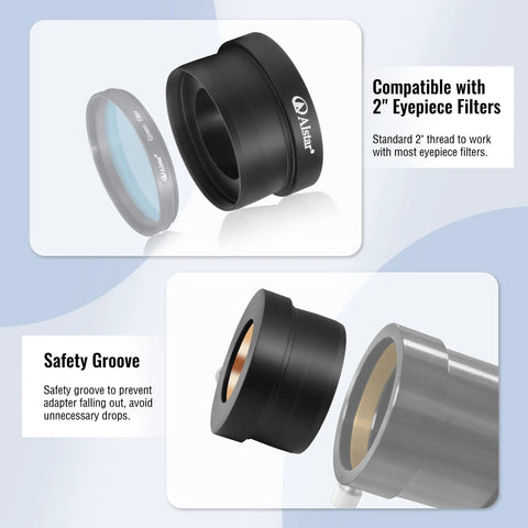 2 Inch To 1.25 Inch Telescope Eyepiece Adapter for 2 Inch Focusers and Filters with anodized aluminum and safety groove