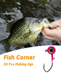 Crappie Jigs Set Of Twenty Jig Heads For Freshwater Fishing One Eighth Ounce Size With Sharp Carbon Steel Hooks And Bright Color Finishes