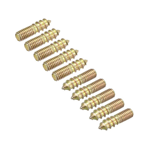 Double Ended Dowel Screws For Wood And Furniture M6 To M10, Zinc Plated Carbon Steel, Grade 4.8 Strength, Wood Thread On One End And Machine Thread On The Other, Ideal For Strong Timber Joints, Pre Drill Guidance, Packs From 8 To 120 Pieces