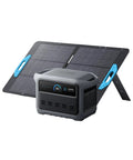 Solix C1000 Gen 2 Portable Power Station With 100W Solar Panel, 2,000W Continuous Power And 3,000W Surge in front of solar panel