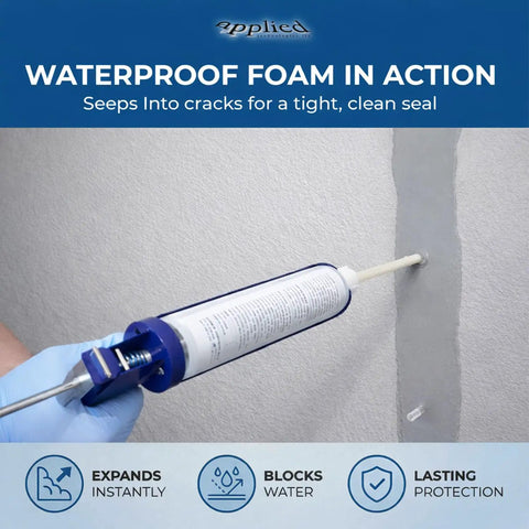 Using 10 Ft Fast Set Concrete Crack Repair Kit With Polyurethane Injection System for foundation and basement wall sealing