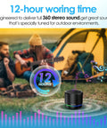 Compact Bluetooth Speaker With 12 Hour Battery Life, Noise Reduction Microphone, Metal Shell, RGB Lights, TWS Pairing