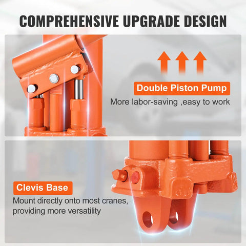 Rock Solid Hydraulic Long Ram Jack With Double Piston Pump And Clevis Base For Engine Hoists And Shop Cranes Adjustable Twenty Six To Forty Six Inch Lift Built Like A Boss For Garage Hustling Daily