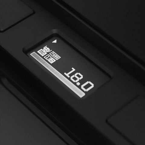 Display panel showing weight measurement of 18.0 for Automatic Coffee Bean Dispenser Countertop Auto Calibration Dual Weight Presets.