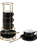 3 Ounce Espresso Cups Set Of Four With Stackable Demitasse Mugs Display Stand Saucers And Spoons For Espresso Machines And Home Use