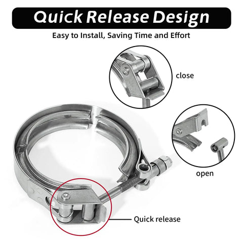 5 Inch Quick Release V Band Clamp Stainless Steel 304 Bolt Clamp for Exhaust Pipe Flanges showing details