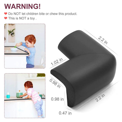 Worry Free Baby Proofing Corner Guards And 20.5 FT Furniture Bumper Strips With Squishy Foam Padding, black corner guard on counter.