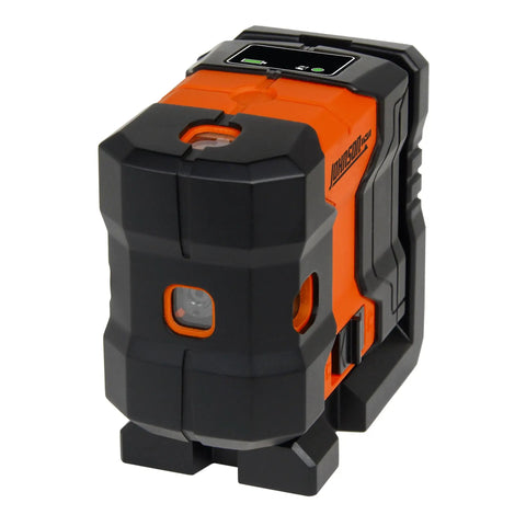 Green Laser Level Kit With Self Leveling 5 Dot GreenBrite Technology, close-up front view showing orange and black design.