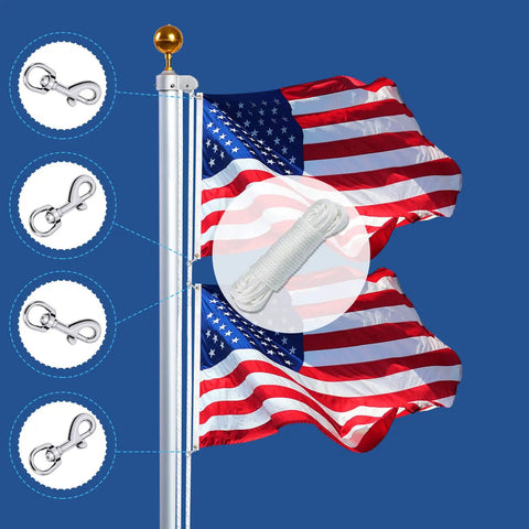 Rugged Nylon Flag Pole Rope Kit 50 Feet Long One Quarter Inch Diameter With Four Swivel Snap Clips
