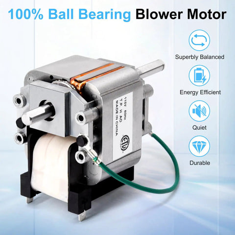 Close-up of draft inducer motor kit for furnace replacement 318984-753 with 100% ball bearing blower