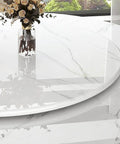 Smooth Operator Lazy Susan Serving Tray For Dining Tables Big 43 Inch Round Marble White Striped Turntable on a dining table.