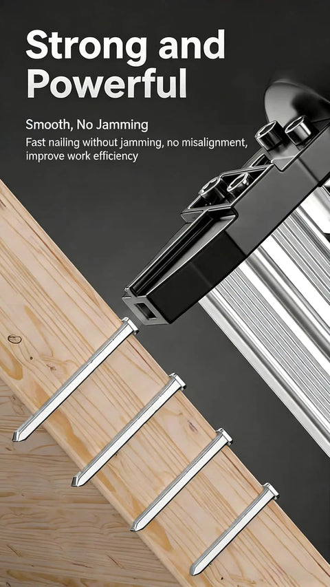 Kickass Durability 18 Gauge Brad Nails Two Inch Galvanized Steel Fasteners for Pneumatic or Electric Nail Guns in action on wood.