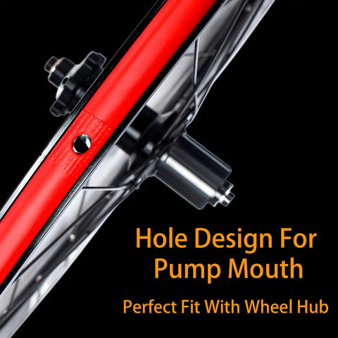 Close-up of 4 Pack 20 Inch Bicycle Rim Strip Tape For Tubeless Rims, red PVC with hole design for pump mouth on wheel hub