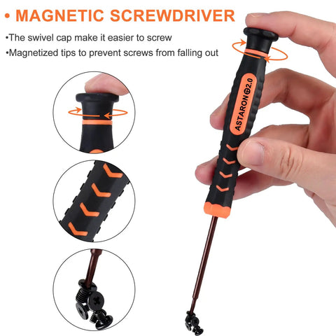 Ultimate M.2 NVMe SSD Screw Kit magnetic screwdriver with black and orange grip, designed for easy screw handling on PS5, Asus, MSI boards.