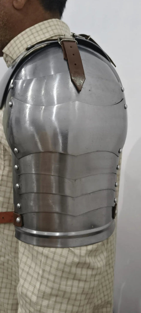 Close-up of Medieval Iron Gorget With Pauldrons And Gothic Spaulders Armor Set Fully Wearable And Functional Neck Protector