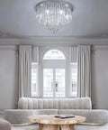 Dope Modern Crystal Chandelier Flush Mount Light With 5 Raindrop Crystals Chrome Silver Ceiling Fixture in living room