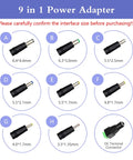9 different tip sizes of 5V 2A DC Power Adapter With 9 Interchangeable Jacks 5.5x2.1mm 100-240V AC Input To 5V DC Output 10W Cable