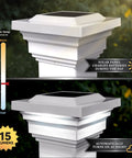 Regal Solar Post Cap 4x4 White With Warm And Cool LED Light Modes Durable PVC Post Light for Outdoor Posts, day and night view