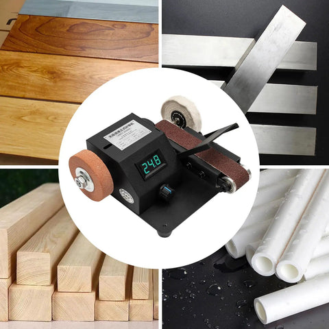 96 Watt 7 Speed Mini Belt Sander Bench Grinder And Polisher Featuring Dual Coarse Fine Wheels for woodworking and polishing