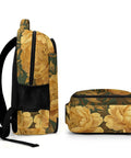 Dark Green Canvas Printed Unisex Backpack With Large Capacity For Everyday Carry Durable Polyester Build Breathable Design Peony Pattern