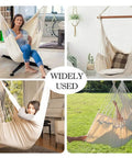 Hammock Chair Hanging Rope Swing Seat For Indoor And Outdoor Use Sturdy Cotton Weave Cozy Chill Lounge Swing Supports Up To 300 Lbs Easy Hanging Setup Gray in various settings