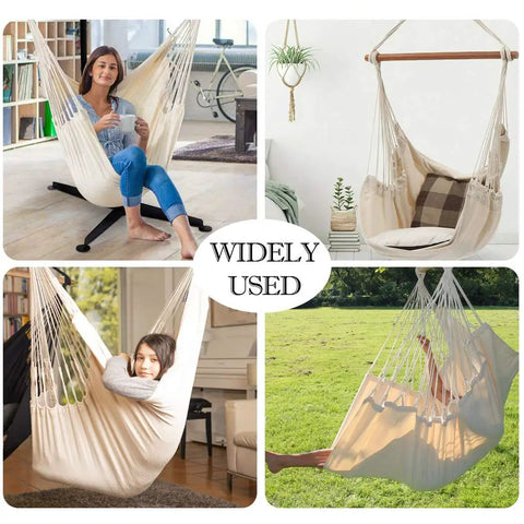 Hammock Chair Hanging Rope Swing Seat For Indoor And Outdoor Use Sturdy Cotton Weave Cozy Chill Lounge Swing Supports Up To 300 Lbs Easy Hanging Setup Gray in various settings