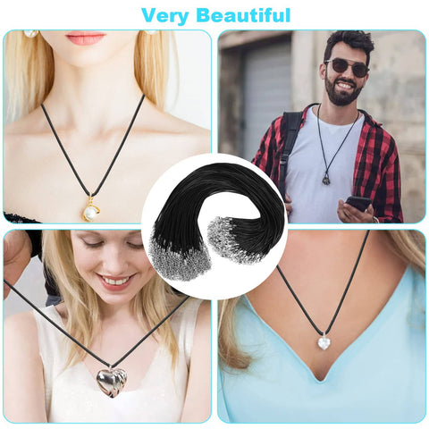 100 Pcs Premium Leather Necklace Cord With Clasps For Pendants Black 18 Inch Waxed Rope String for DIY Jewelry Making