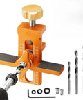 No Sweat Cabinet Door Installation Clamp With Adjustable Positioner And Lightweight Aluminum Hinge Drill Jig Dead Nuts Accurate Hardware Kit with drill bits.