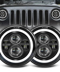 Beefed Up 7 Inch LED Headlights 2 Pack Round Projector Halo With Hi Lo Beam And Amber DRL for Jeep Wrangler JK TJ CJ Chevy Miata