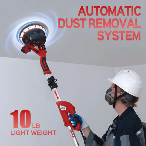 Worker using Drywall Sander Upgrade For DIY Home Projects With 8 Amp Motor, 7 Speed Settings 800 To 1800 RPM, Vacuum Dust Collector