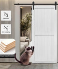 36x84 Inch MDF Barn Door Kit With 6.6 Ft Sliding Hardware, Solid PVC Surface, shown in interior setting with sofa and plant