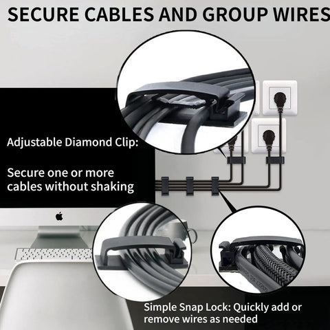Self Adhesive Cable Clips 50 Pack Cord Organizer Wire Clips For Desk Wall TV Under Desk PC Home Office Car Snap Lock Cable Management