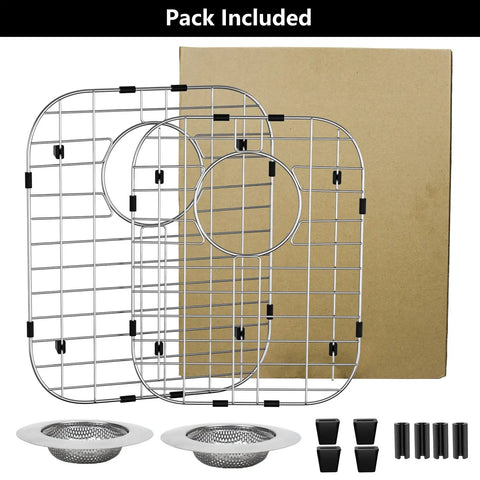 2Pack Stainless Steel Sink Grids For Double Kitchen Sink Bottom Protection With No Slip Rubber Feet 13x16 And 11x8.6 Inches Heavy Duty Metal Sink Rack Grate For Bottom Of Kitchen Sink With Strainer