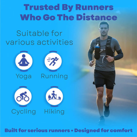 Runner wearing Go To Hydration Vest For Running With Two 500ml Flasks, Phone Pocket, No Bounce Comfort, Ultralight Water Backpack