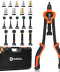 Get Your Hands On This Hardell 16 Inch Rivnut Tool Kit That Lets You Swap Mandrels Effortlessly With Zero Mess And Comes Packed With 110 Solid Nutserts Plus 11 Mandrels For M3 All The Way To M12 Making Any Metal Job A Breeze. 16-inch orange and black rivnut tool kit with mandrels and case