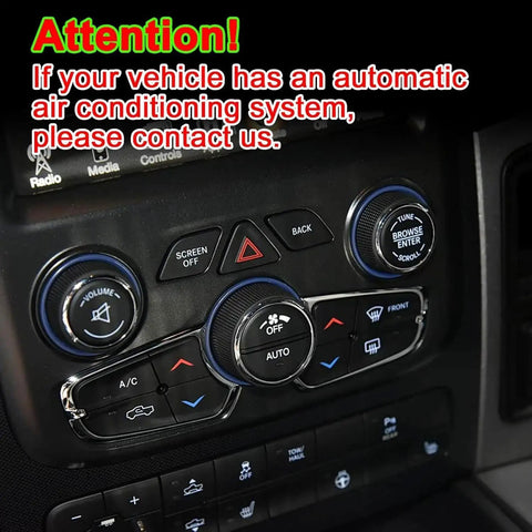 Close-up of Dodge Ram 2013-2018 air conditioning controls. Notice for automatic air conditioning system compatibility.