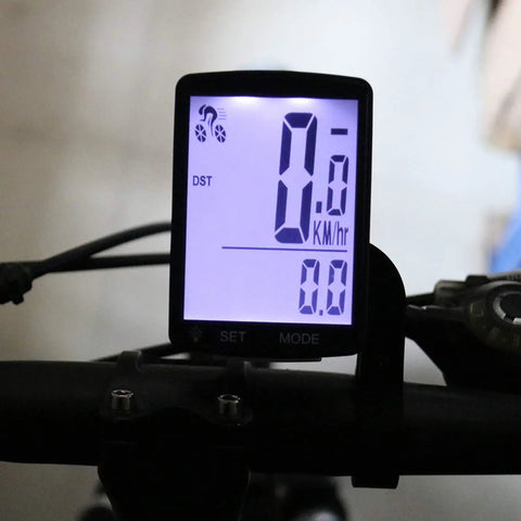 Wireless Bike Computer With 20 Functions All Weather Waterproof Speedometer And Odometer 3 Inch Big LCD Screen mounted on handlebar